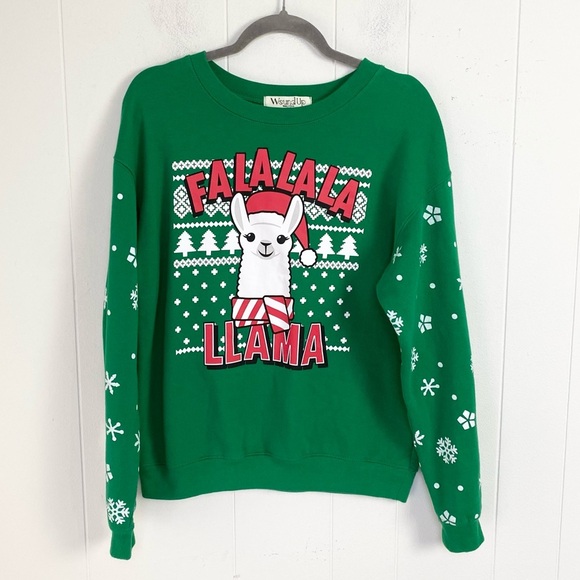 Fa La La La Llama Ugly Christmas Sweatshirt Crewneck Green Medium 7-9 Juniors - Picture 1 of 9